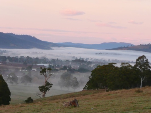 Huonville covered in mist